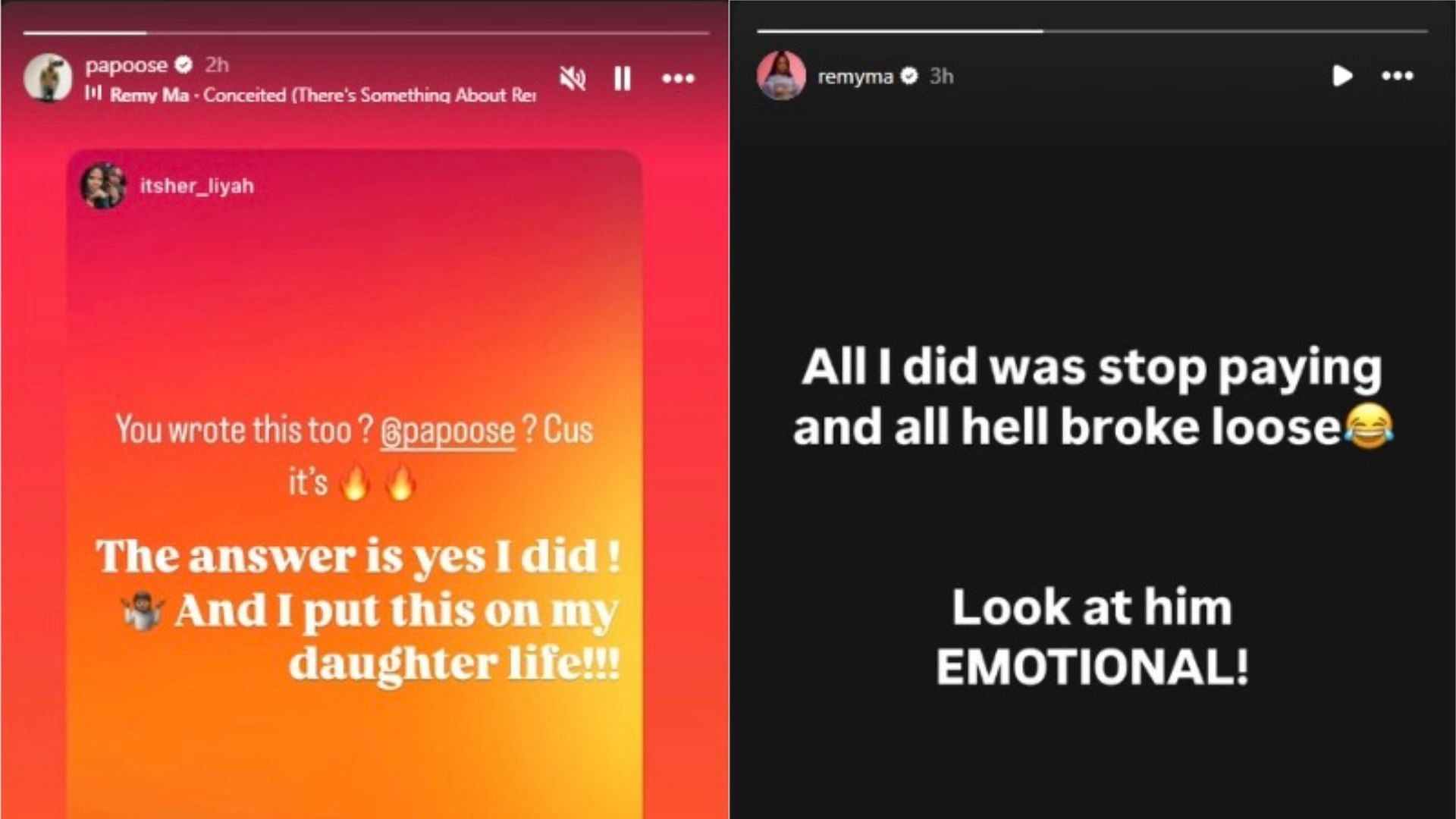 Remy and Pap's stories (Image via Instagram/@papoose, @remyma)